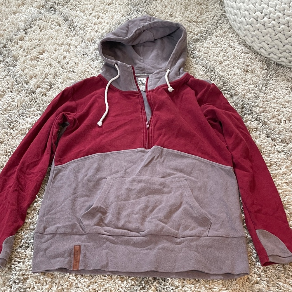 Ampersand Avenue Womens Half Zip Colorblock‎ Hoodie Burgundy Mauve Large